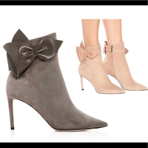 Auth Jimmy Choo Kassidy Suede Booties Bow Pointed Toe Ankle Boots Stilettos 39.5 - Picture 2 of 16